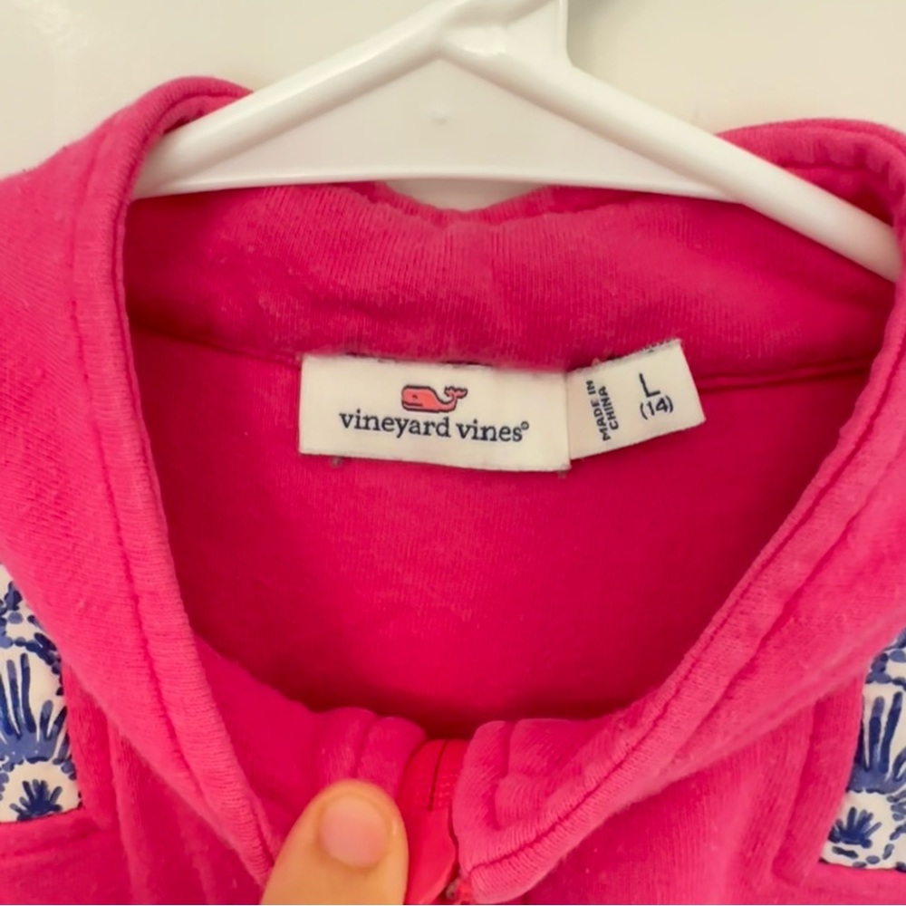 Vineyard Vines Girls Large 14 Shep Shirt Popover Pullover Hot Pink Navy whales - Picture 3 of 3